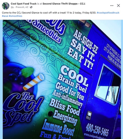 June 30 - Cindy Carroll's Acai food truck. June 30 - Cindy Carroll's Acai food truck.